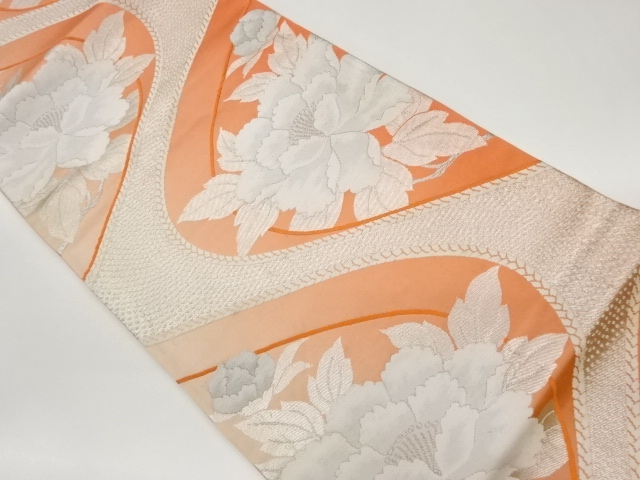 リサイクル　曲線に牡丹模様織出し袋帯